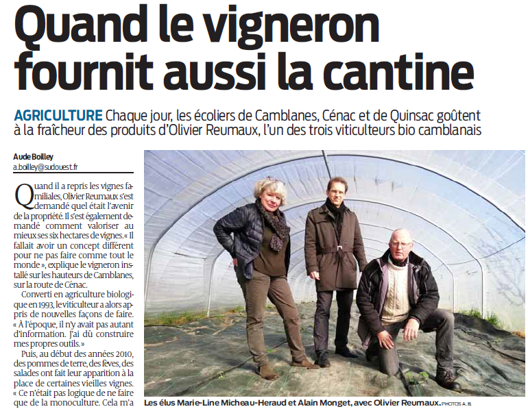 26 mars 2019 par Sud-Ouest-: Quand le vigneron fournit aussi la cantine